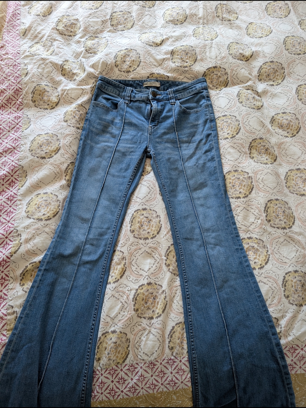 Free People Medium Wash Denim Jeans with Front Button Detail